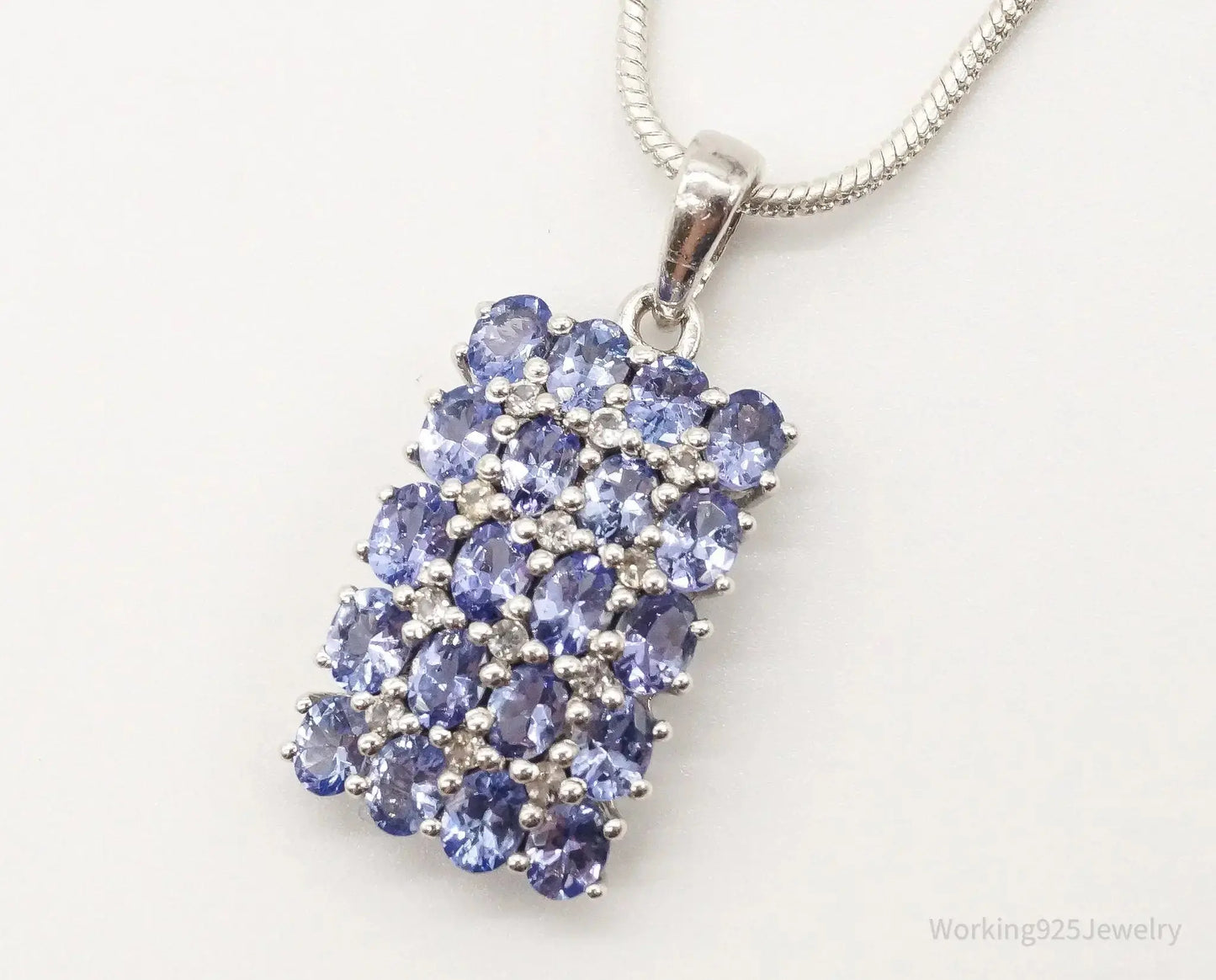 Vintage Designer TGGC Iolite Cubic Zirconia Sterling Silver Necklace - Plush Fashion Hub