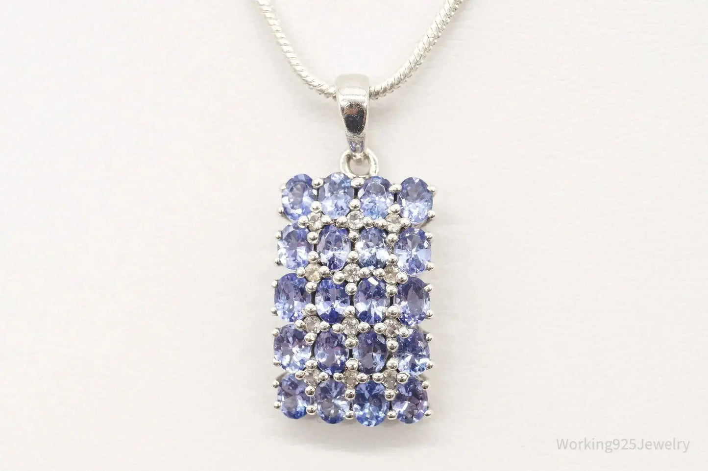 Vintage Designer TGGC Iolite Cubic Zirconia Sterling Silver Necklace - Plush Fashion Hub