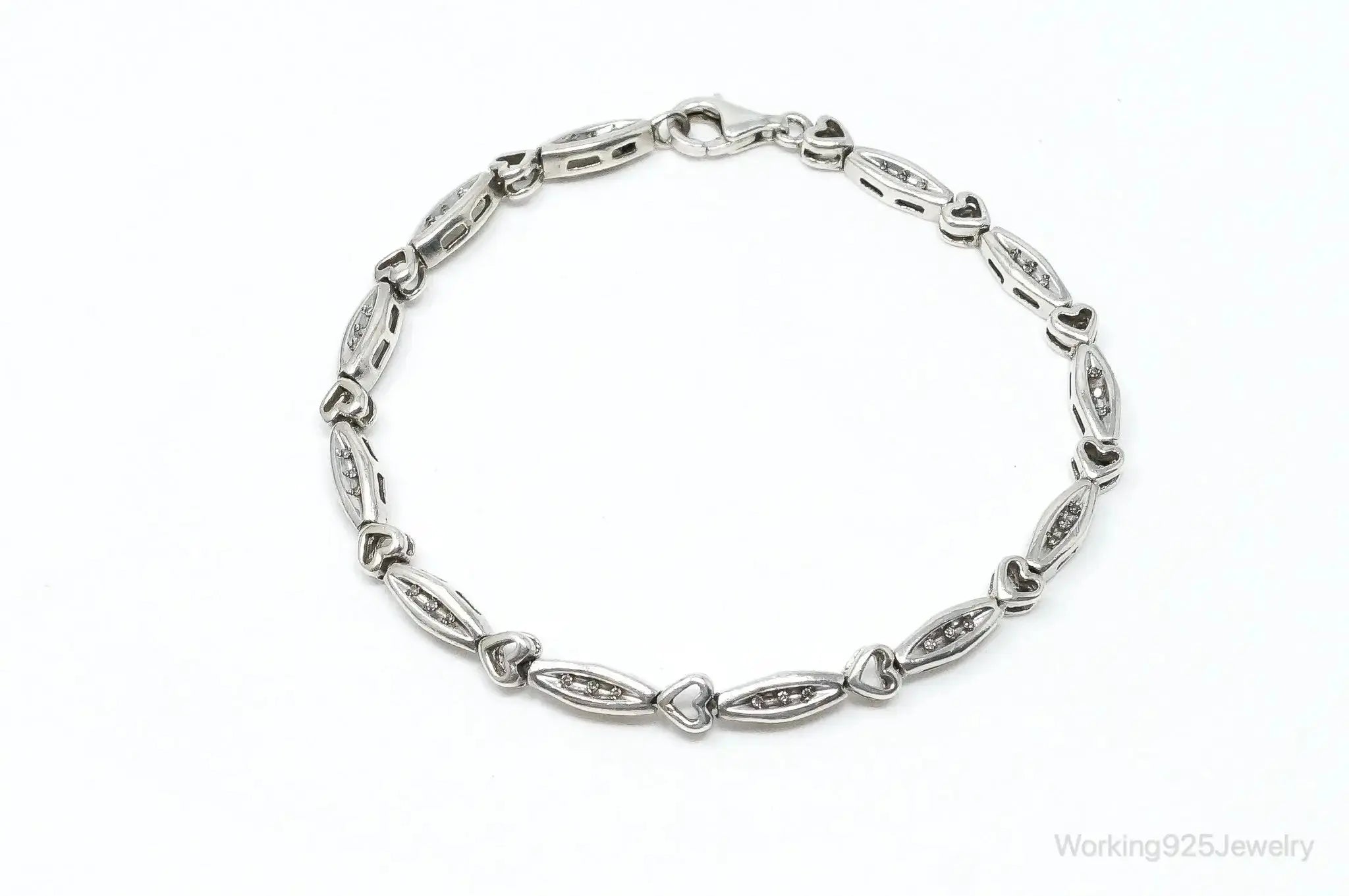Vintage Diamonds Linked Hearts Sterling Silver Bracelet - Plush Fashion Hub