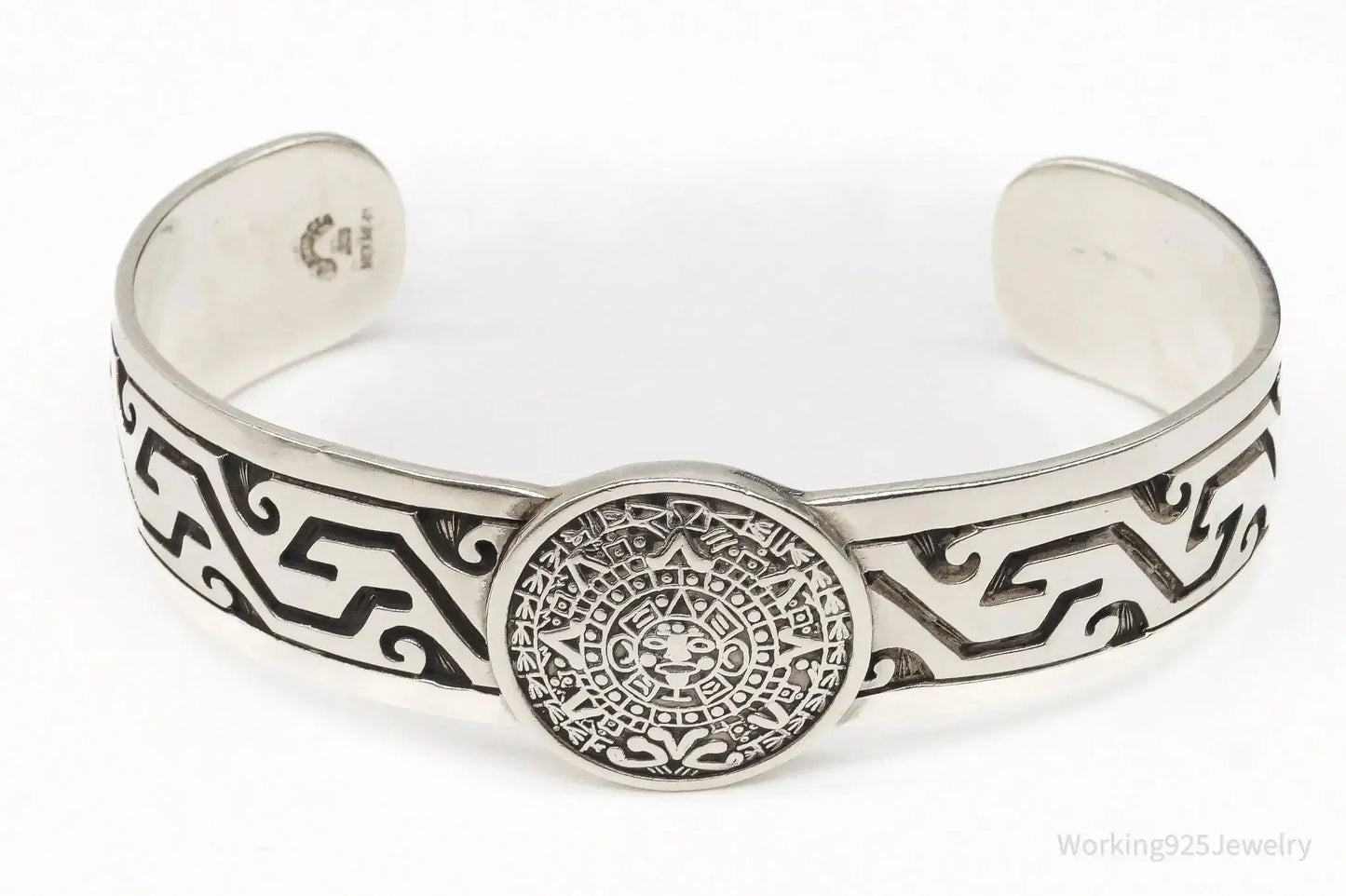 Vintage Escorcia Mexico Mayan Calendar Sterling Silver Cuff Bracelet - Plush Fashion Hub
