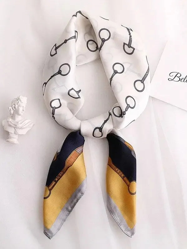 Vintage Geometry Printed Sun-Protection Silk Scarf - Plush Fashion Hub