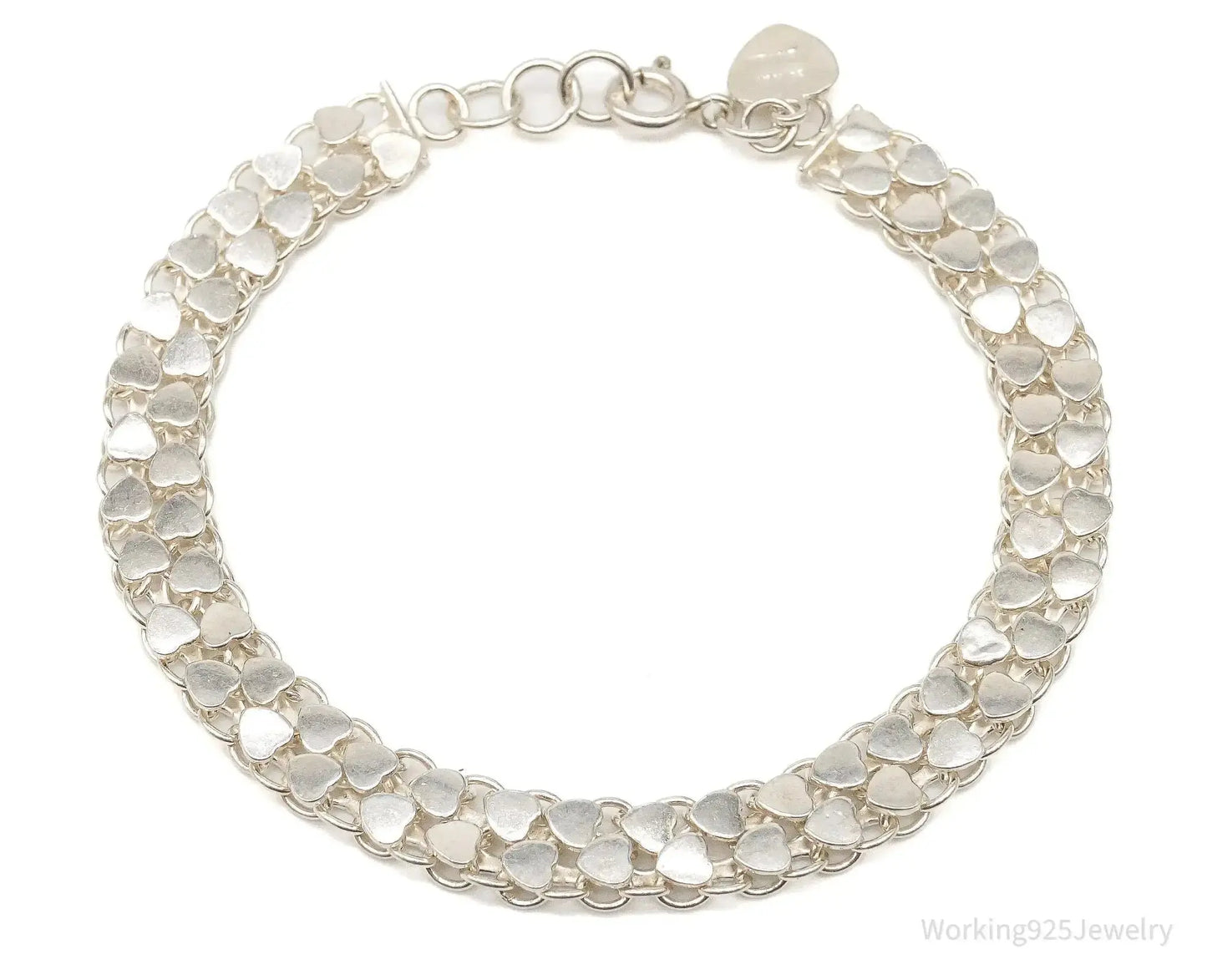 Vintage Hearts Mesh Chain Link Silver Bracelet - Plush Fashion Hub