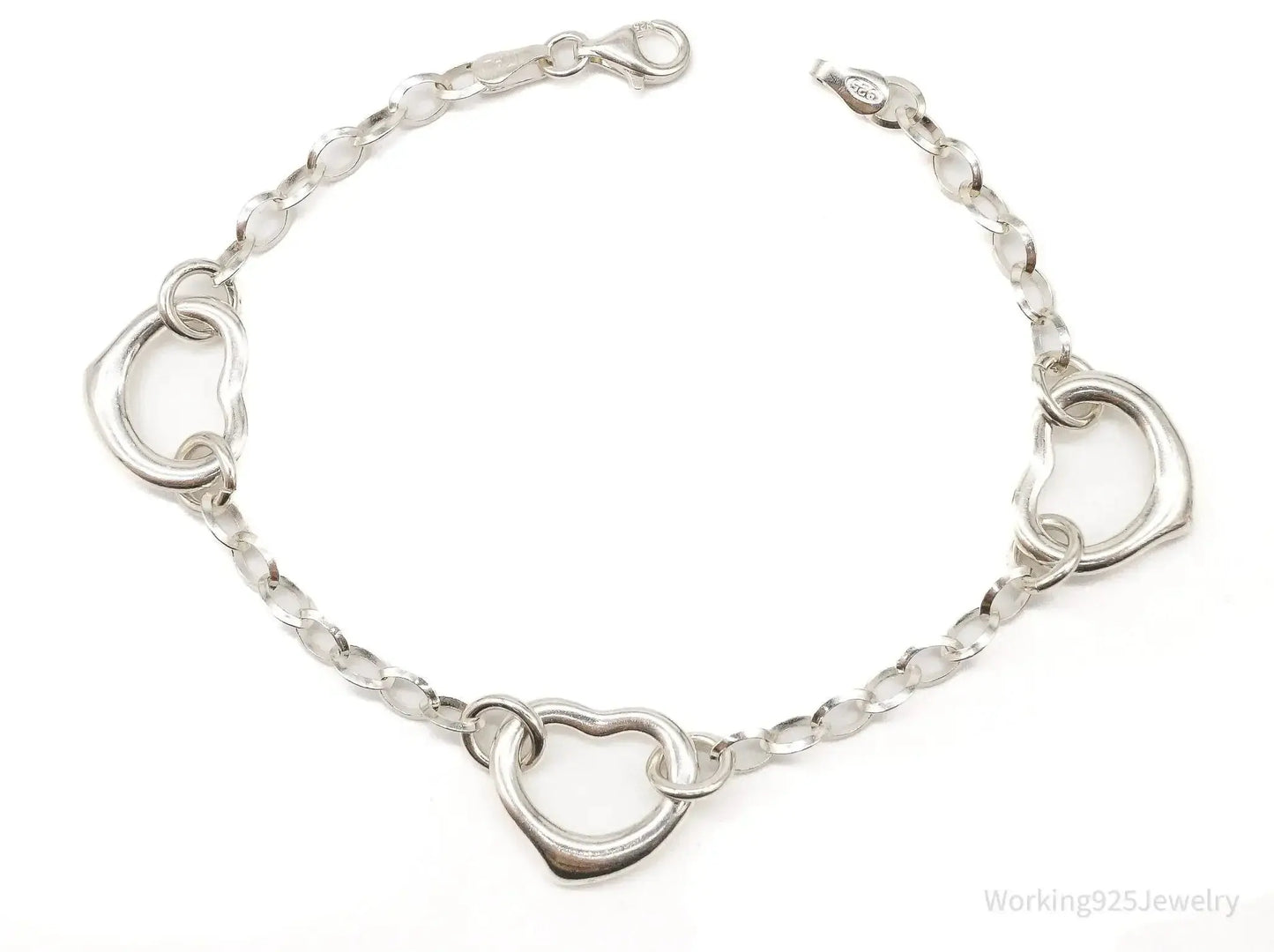 Vintage Italian Hearts Chain Link Sterling Silver Bracelet - Plush Fashion Hub