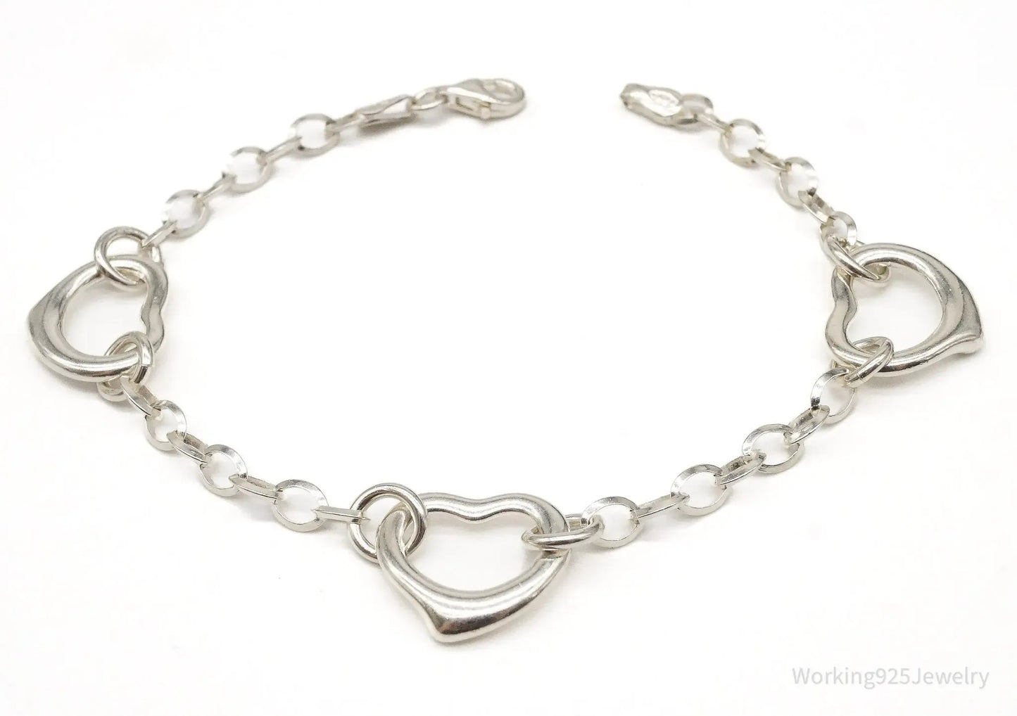 Vintage Italian Hearts Chain Link Sterling Silver Bracelet - Plush Fashion Hub