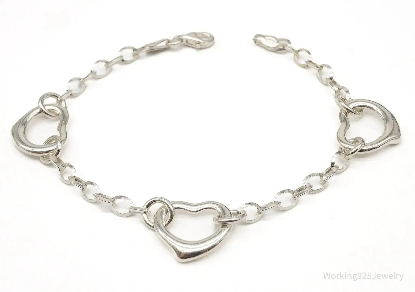 Vintage Italian Hearts Chain Link Sterling Silver Bracelet - Plush Fashion Hub