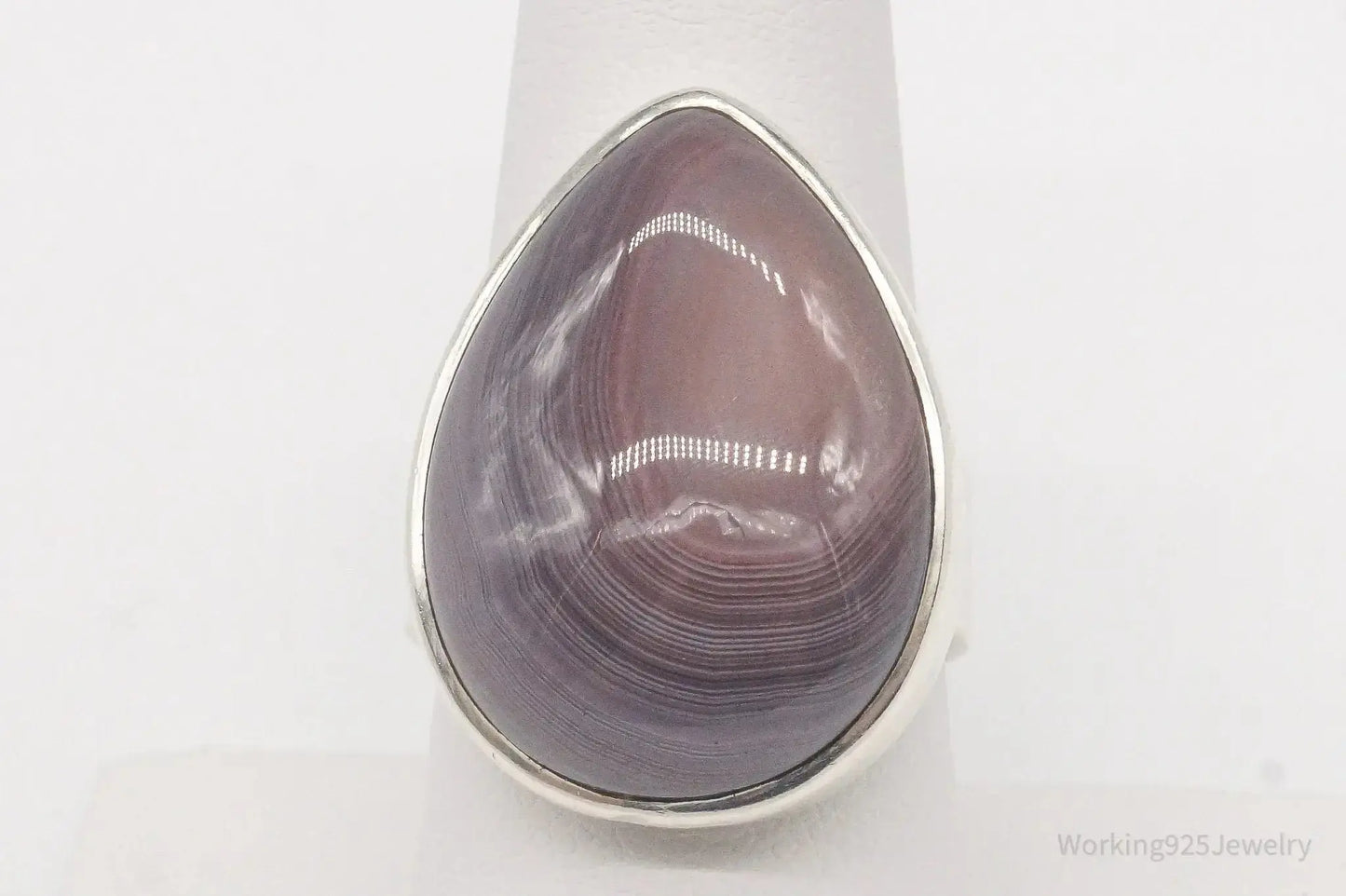 Vintage Lace Agate Sterling Silver Ring - Size 8.5 Adjustable - Plush Fashion Hub