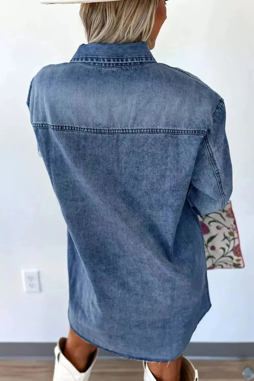 Vintage wash button-down denim midi dress by Plush Fashion Hub, made of 100% cotton with a casual style and classic denim look.