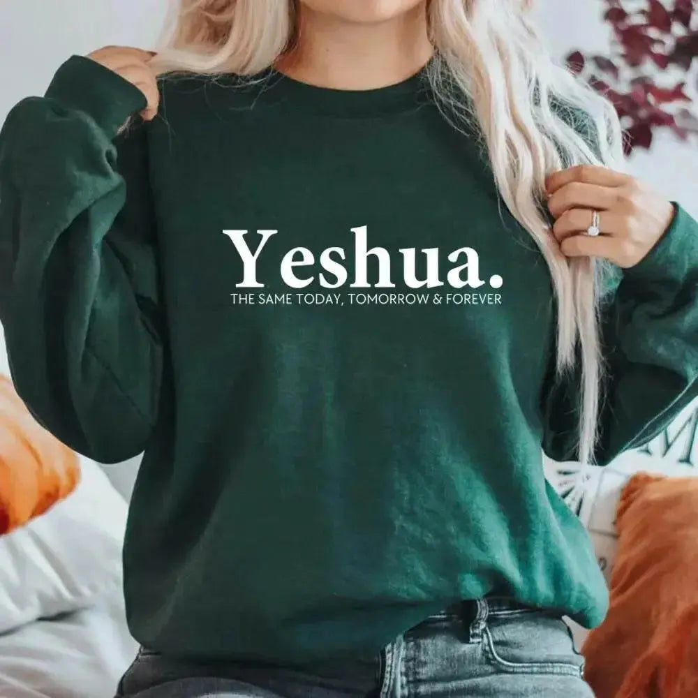 Vintage Yeshua Christian faith sweatshirt by Plush Fashion Hub featuring retro religious design and comfortable sweatshirt style.