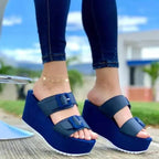 Women wedge heel platform slippers with belt buckle, stylish Trendy Attic Store01 sandals featuring comfortable design and trendy details.