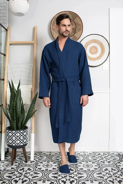 Waffle Spa Bathrobe for Men - Absorbent, Lightweight - Plush Fashion Hub