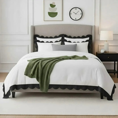 Wavy Applique Embroidery Cotton Duvet Cover Set - Plush Fashion Hub