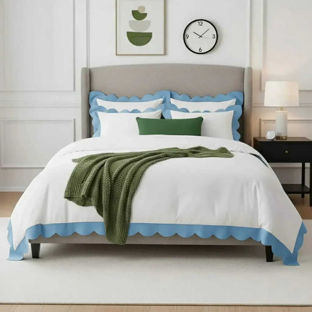 Wavy Applique Embroidery Cotton Duvet Cover Set - Plush Fashion Hub