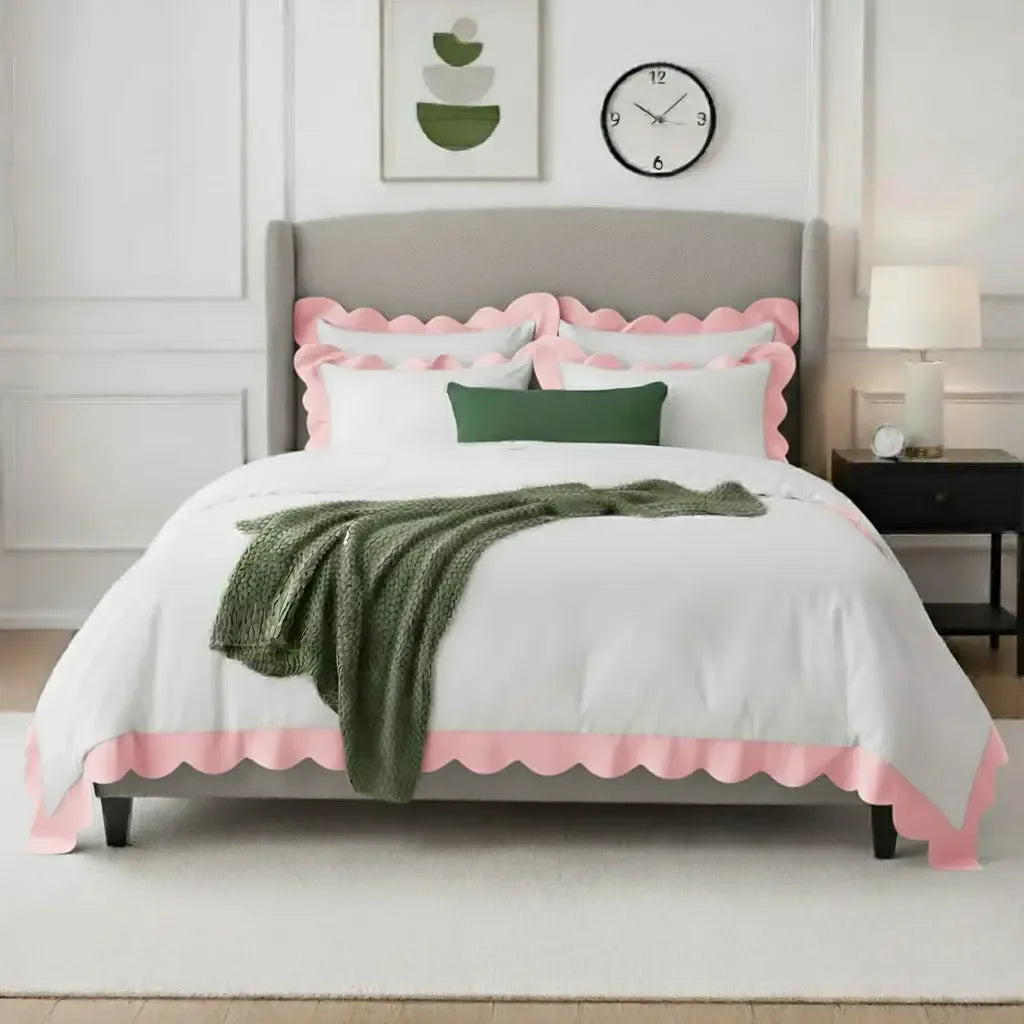 Wavy Applique Embroidery Cotton Duvet Cover Set - Plush Fashion Hub