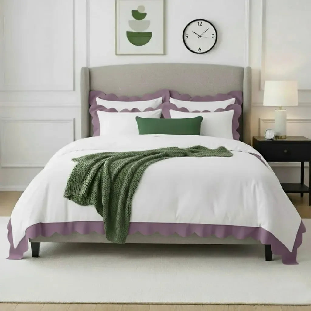 Wavy Applique Embroidery Cotton Duvet Cover Set - Plush Fashion Hub