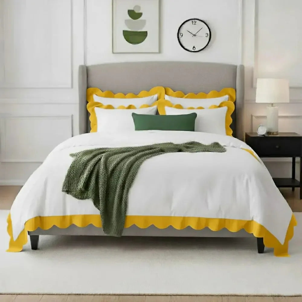 Wavy Applique Embroidery Cotton Duvet Cover Set - Plush Fashion Hub