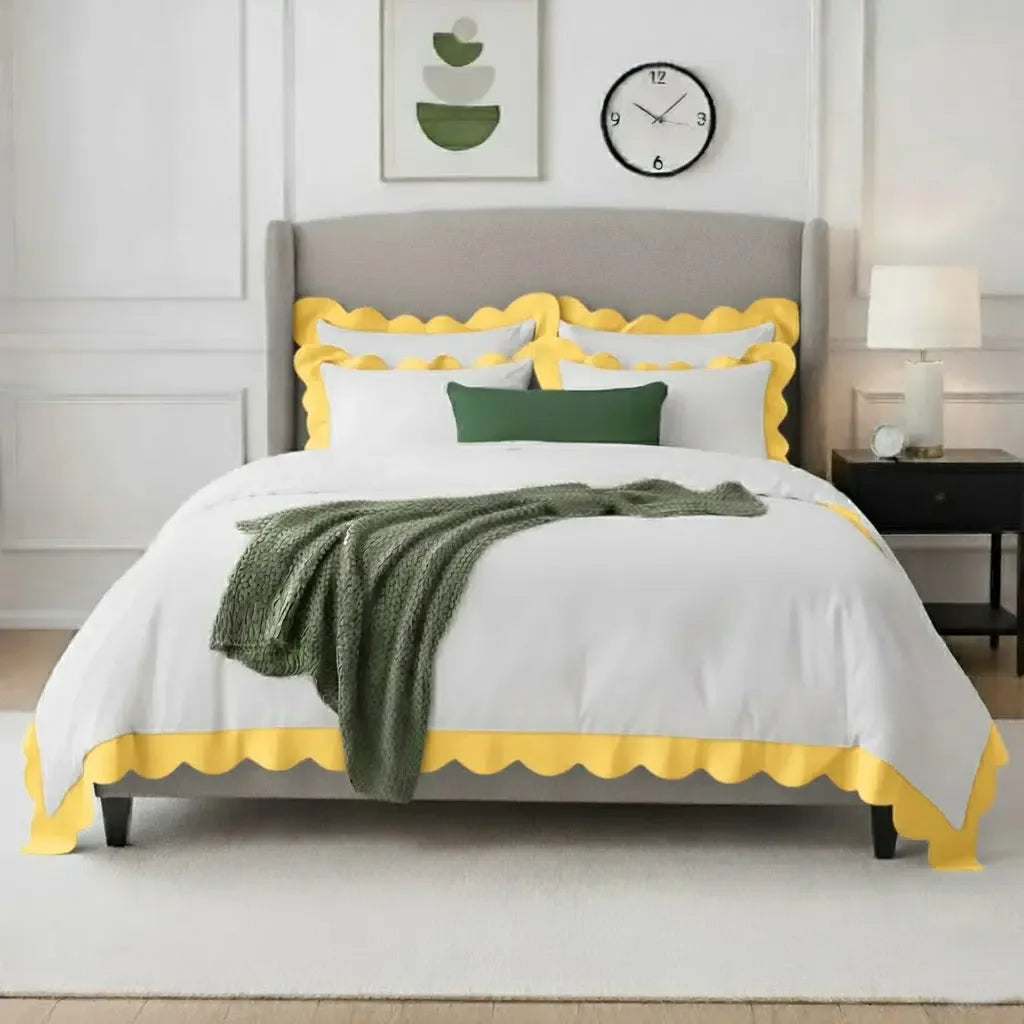 Wavy Applique Embroidery Cotton Duvet Cover Set - Plush Fashion Hub