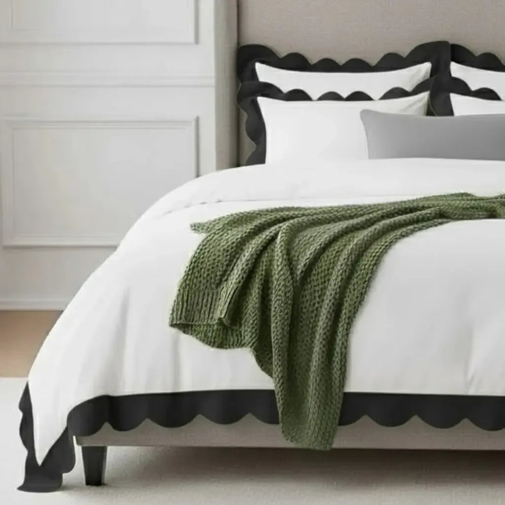 Wavy Applique Embroidery Cotton Duvet Cover Set - Plush Fashion Hub