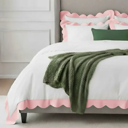 Wavy Applique Embroidery Cotton Duvet Cover Set - Plush Fashion Hub