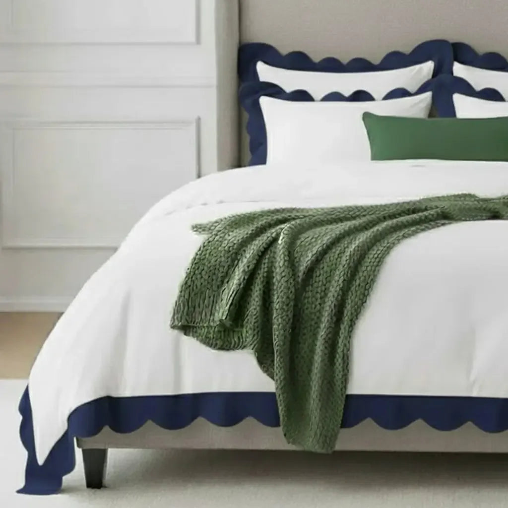 Wavy Applique Embroidery Cotton Duvet Cover Set - Plush Fashion Hub