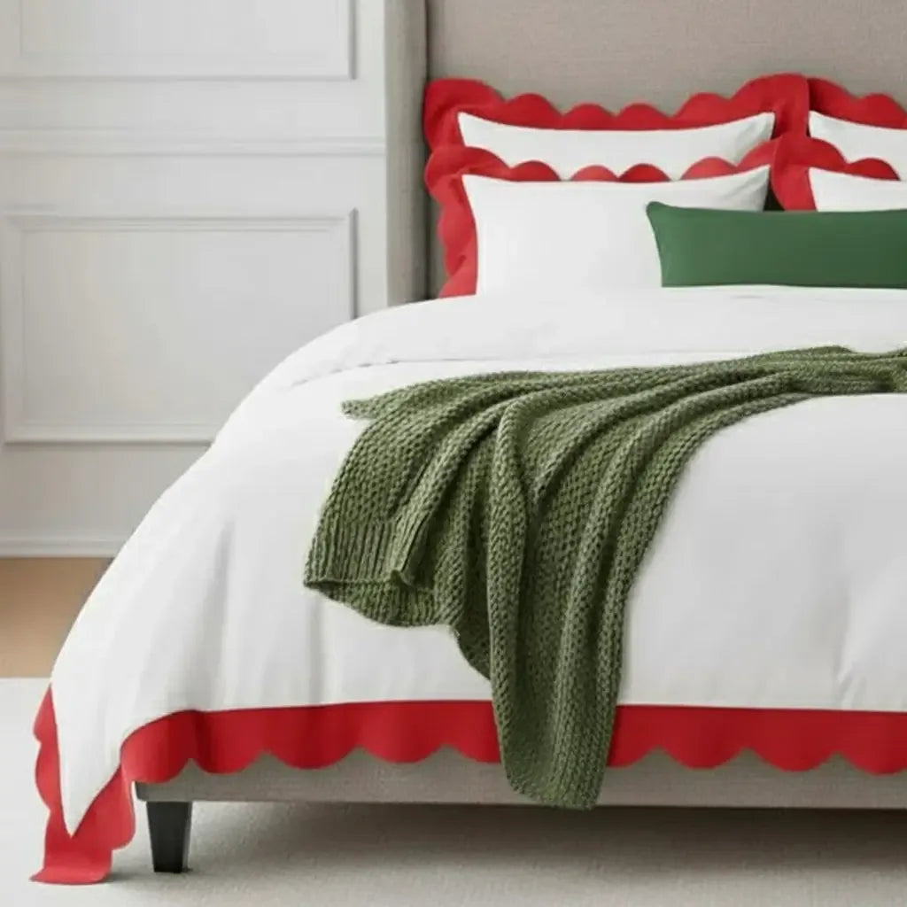 Wavy Applique Embroidery Cotton Duvet Cover Set - Plush Fashion Hub