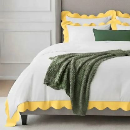Wavy Applique Embroidery Cotton Duvet Cover Set - Plush Fashion Hub