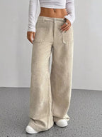Women's high-waisted wide-leg corduroy pants in a rich texture, from Plush Fashion Hub, displayed on a neutral background.