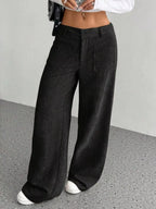 Women's high-waisted wide-leg corduroy pants from Plush Fashion Hub, showing the textured fabric and relaxed fit.