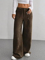 Women’s high-waisted wide-leg corduroy trousers from Plush Fashion Hub, featuring a textured fabric and relaxed fit.