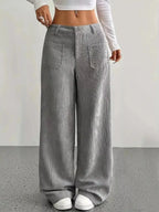 Women's high-waisted wide-leg corduroy pants from Plush Fashion Hub, featuring a stylish and comfortable relaxed fit.