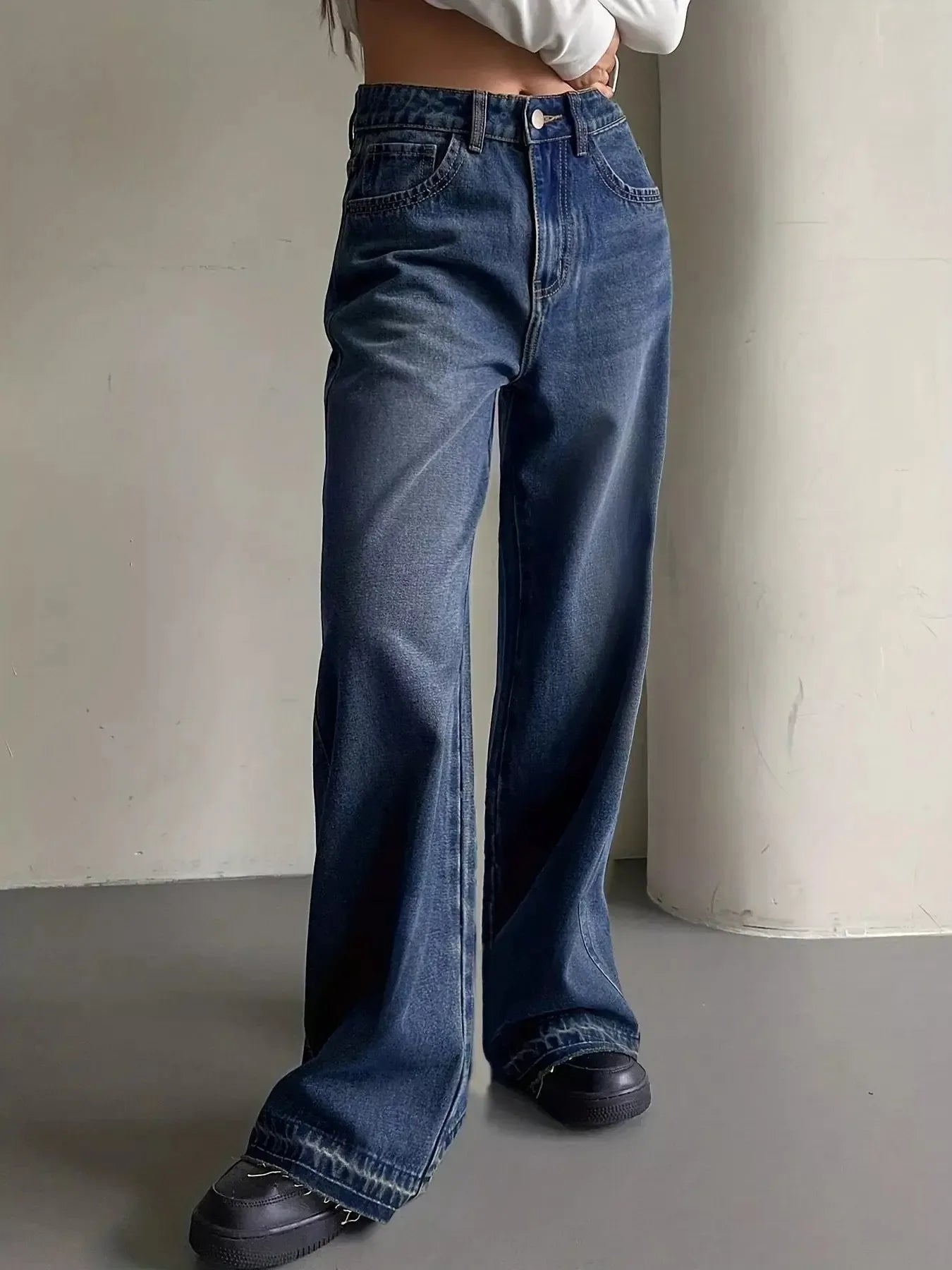 Wide Leg Vintage Wash Jeans - Plush Fashion Hub