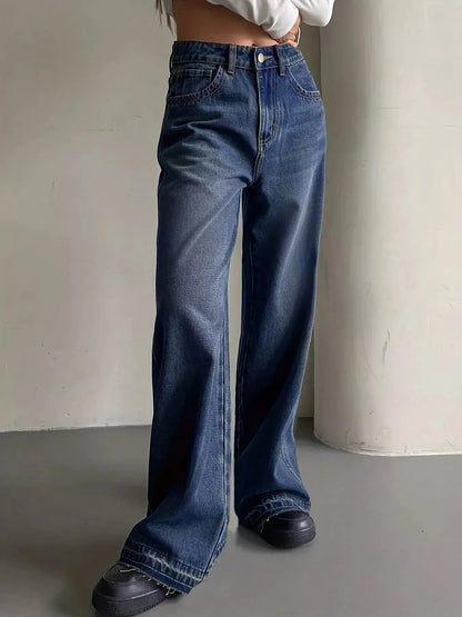 Wide Leg Vintage Wash Jeans - Plush Fashion Hub