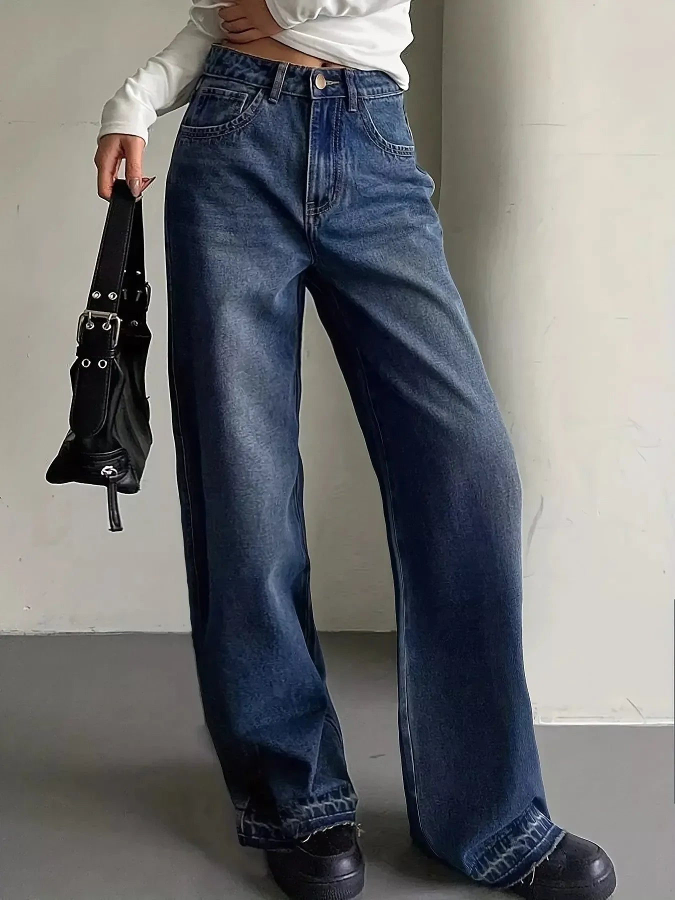 Wide Leg Vintage Wash Jeans - Plush Fashion Hub