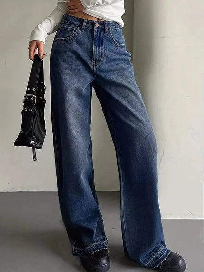Wide Leg Vintage Wash Jeans - Plush Fashion Hub