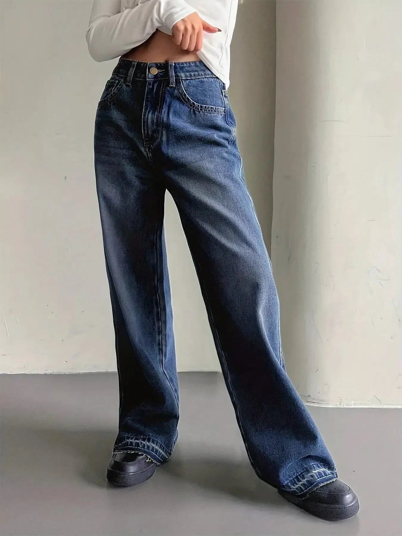 Wide Leg Vintage Wash Jeans - Plush Fashion Hub