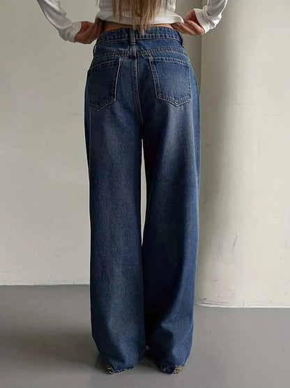 Wide Leg Vintage Wash Jeans - Plush Fashion Hub