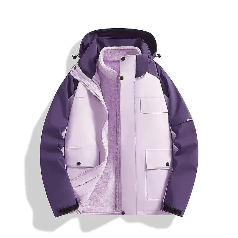 Plush Fashion Hub windproof and waterproof 3-in-1 shell jacket, outdoor outerwear with durable material and adjustable features.