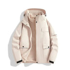 Plush Fashion Hub windproof and waterproof 3-in-1 shell jacket, outdoor outerwear with versatile layers for weather protection.