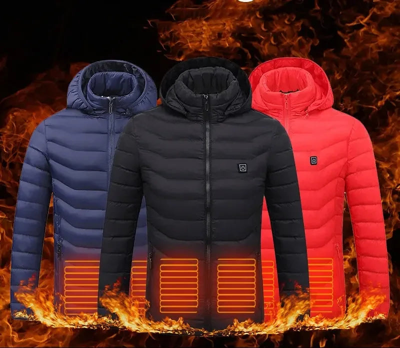 Winter Heated Jacket USB Electric Cotton Coat Zip-up Heater Thermal Clothing Heating Vest For Men - Plush Fashion Hub