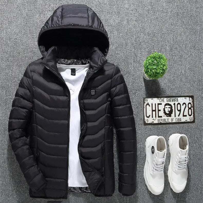 Winter Heated Jacket USB Electric Cotton Coat Zip-up Heater Thermal Clothing Heating Vest For Men - Plush Fashion Hub