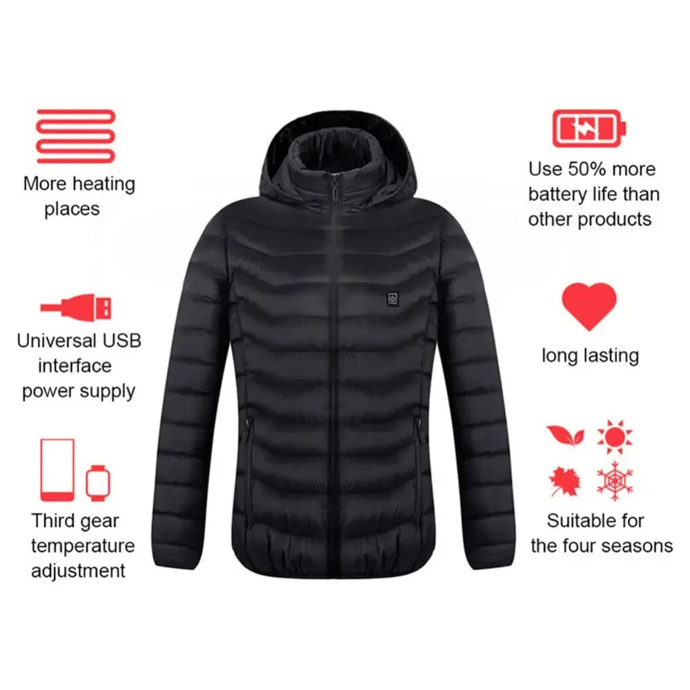 Winter Heated Jacket USB Electric Cotton Coat Zip-up Heater Thermal Clothing Heating Vest For Men - Plush Fashion Hub