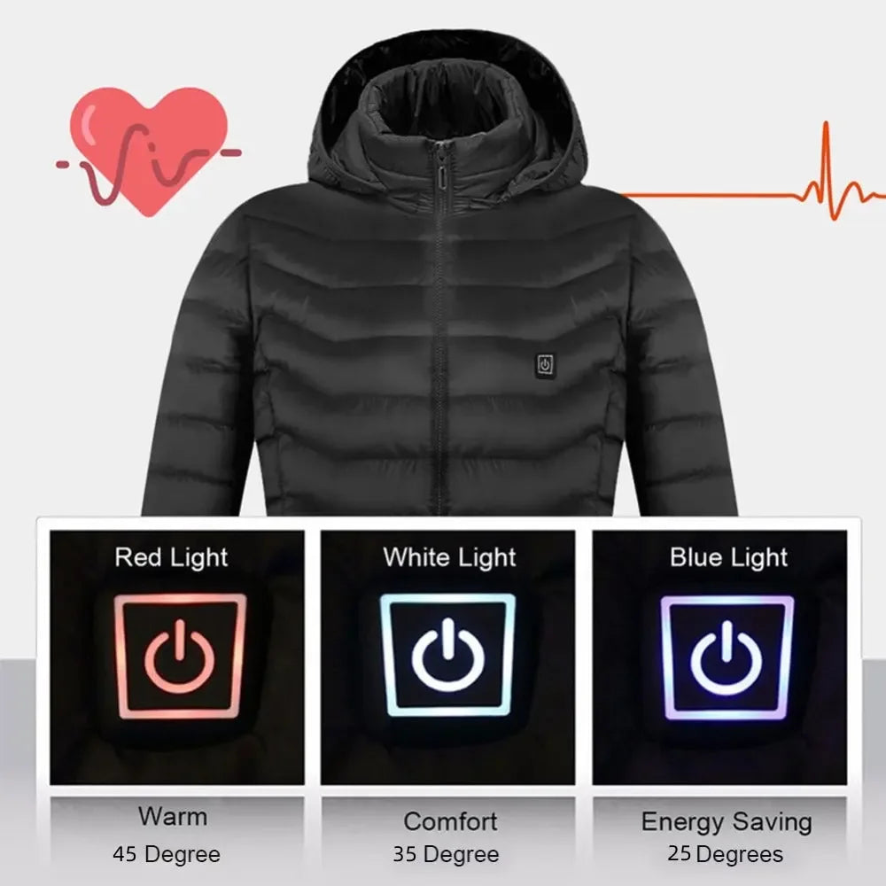 Winter Heated Jacket USB Electric Cotton Coat Zip-up Heater Thermal Clothing Heating Vest For Men - Plush Fashion Hub
