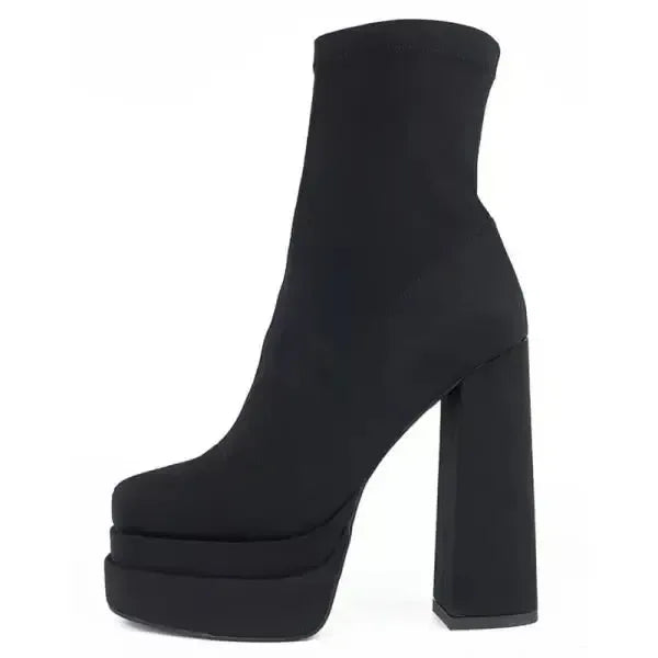 Winter Boots Lady Boots-Women Shoes Zipper Luxury Designer Rubber High Heel Ankle Fashion Rome Solid PU Basic Square Toe - Plush Fashion Hub