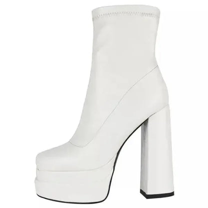 Winter Boots Lady Boots-Women Shoes Zipper Luxury Designer Rubber High Heel Ankle Fashion Rome Solid PU Basic Square Toe - Plush Fashion Hub