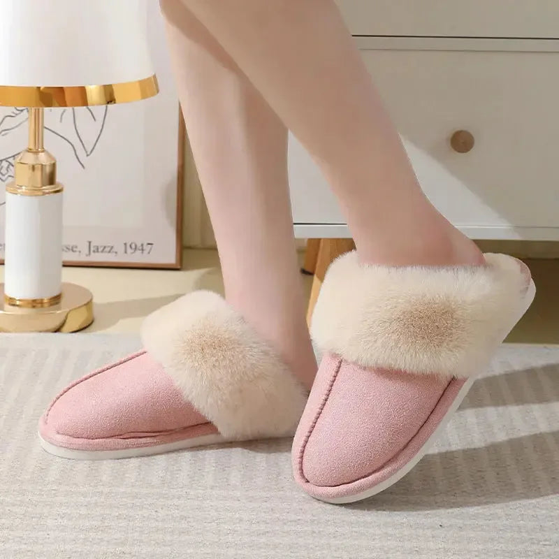 Winter Warm Plush Home Slippers Indoor Fur Slippers Women Soft Lined Cotton Shoes - Plush Fashion Hub