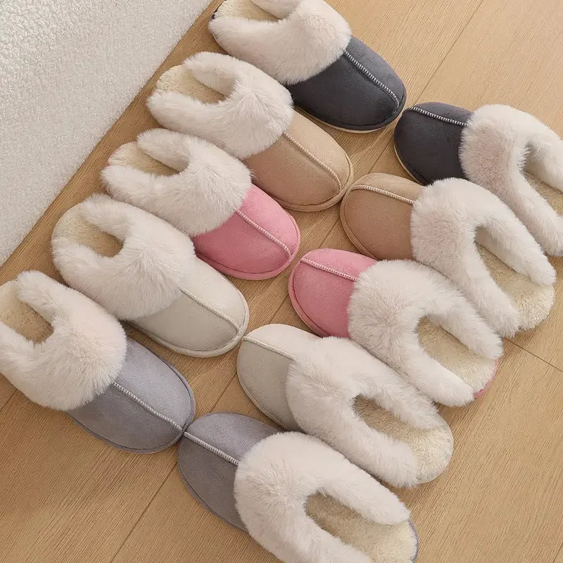 Winter Warm Plush Home Slippers Indoor Fur Slippers Women Soft Lined Cotton Shoes - Plush Fashion Hub