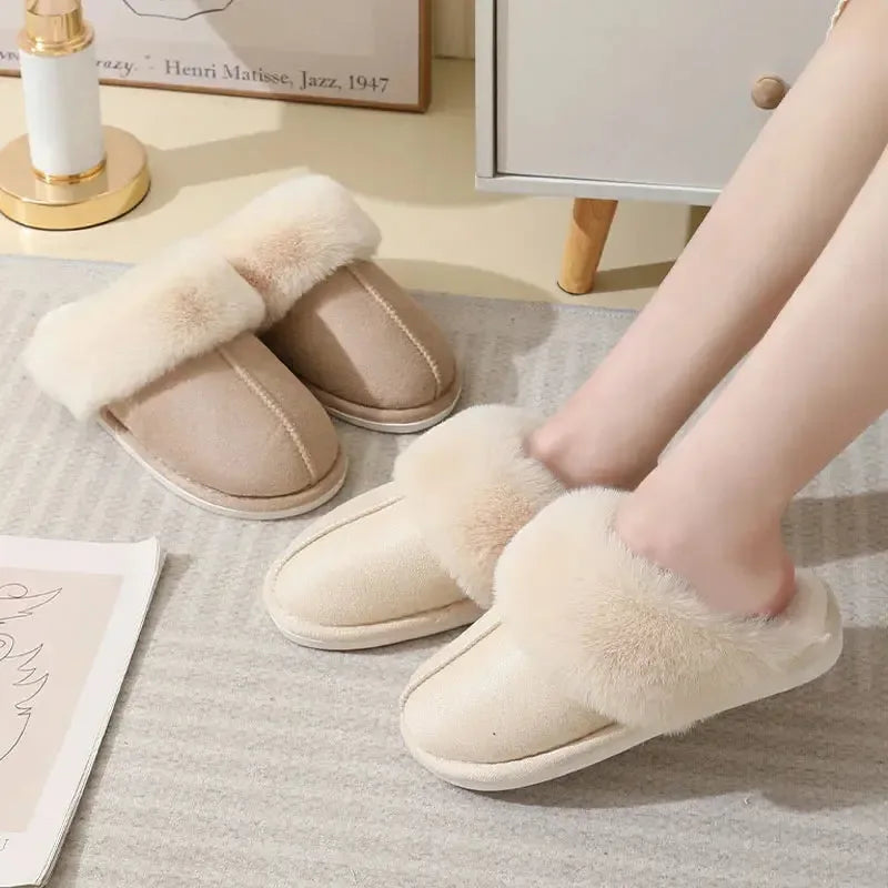Winter Warm Plush Home Slippers Indoor Fur Slippers Women Soft Lined Cotton Shoes - Plush Fashion Hub