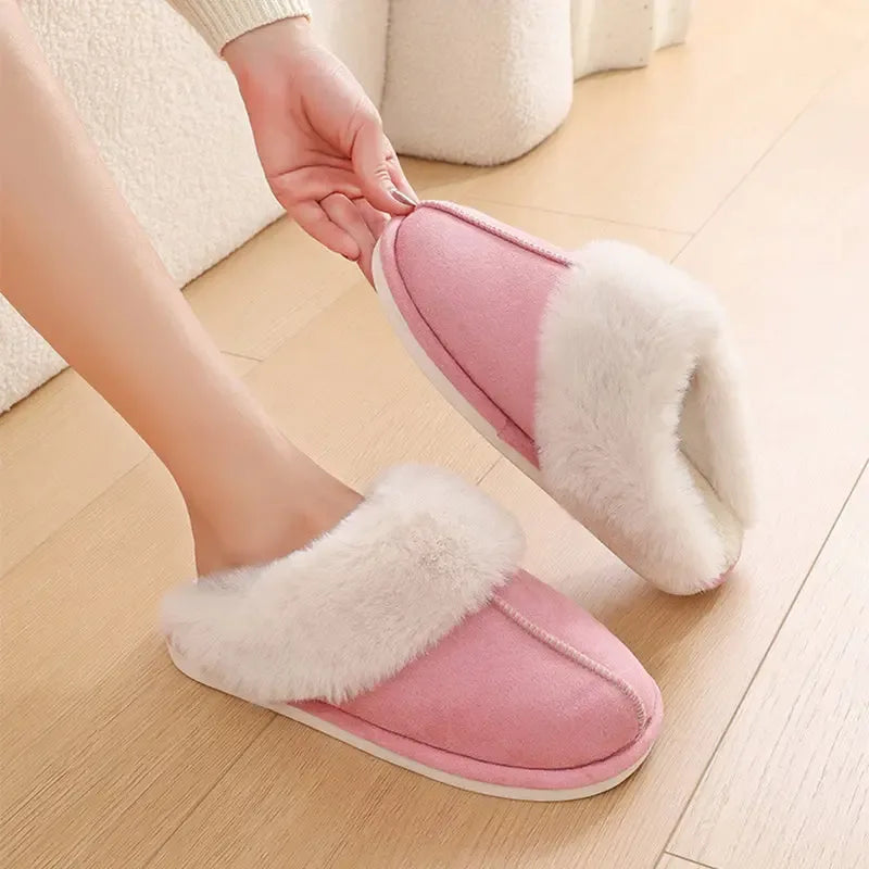 Winter Warm Plush Home Slippers Indoor Fur Slippers Women Soft Lined Cotton Shoes - Plush Fashion Hub