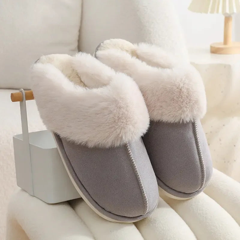 Winter Warm Plush Home Slippers Indoor Fur Slippers Women Soft Lined Cotton Shoes - Plush Fashion Hub