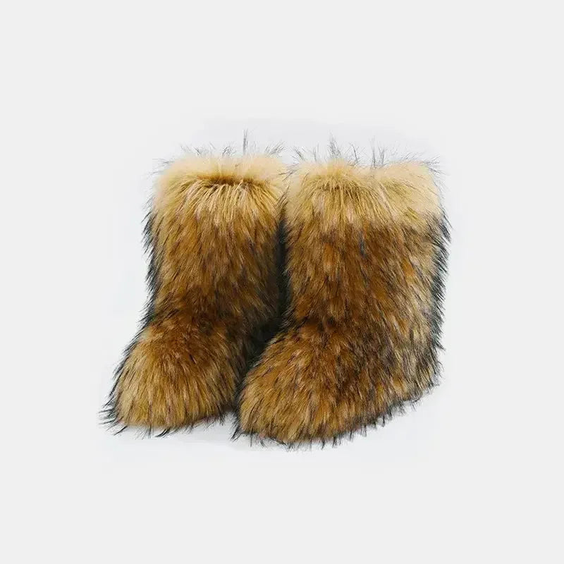 Women Fuzzy Platform Boots - Plush Fashion Hub
