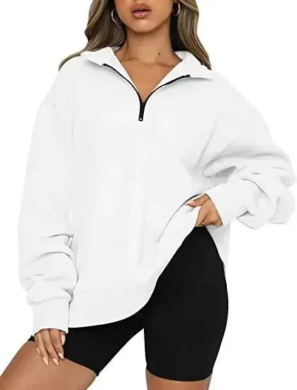 Women’s lightweight nylon hoodie with zip collar and loose fit, casual style from Plush Fashion Hub.